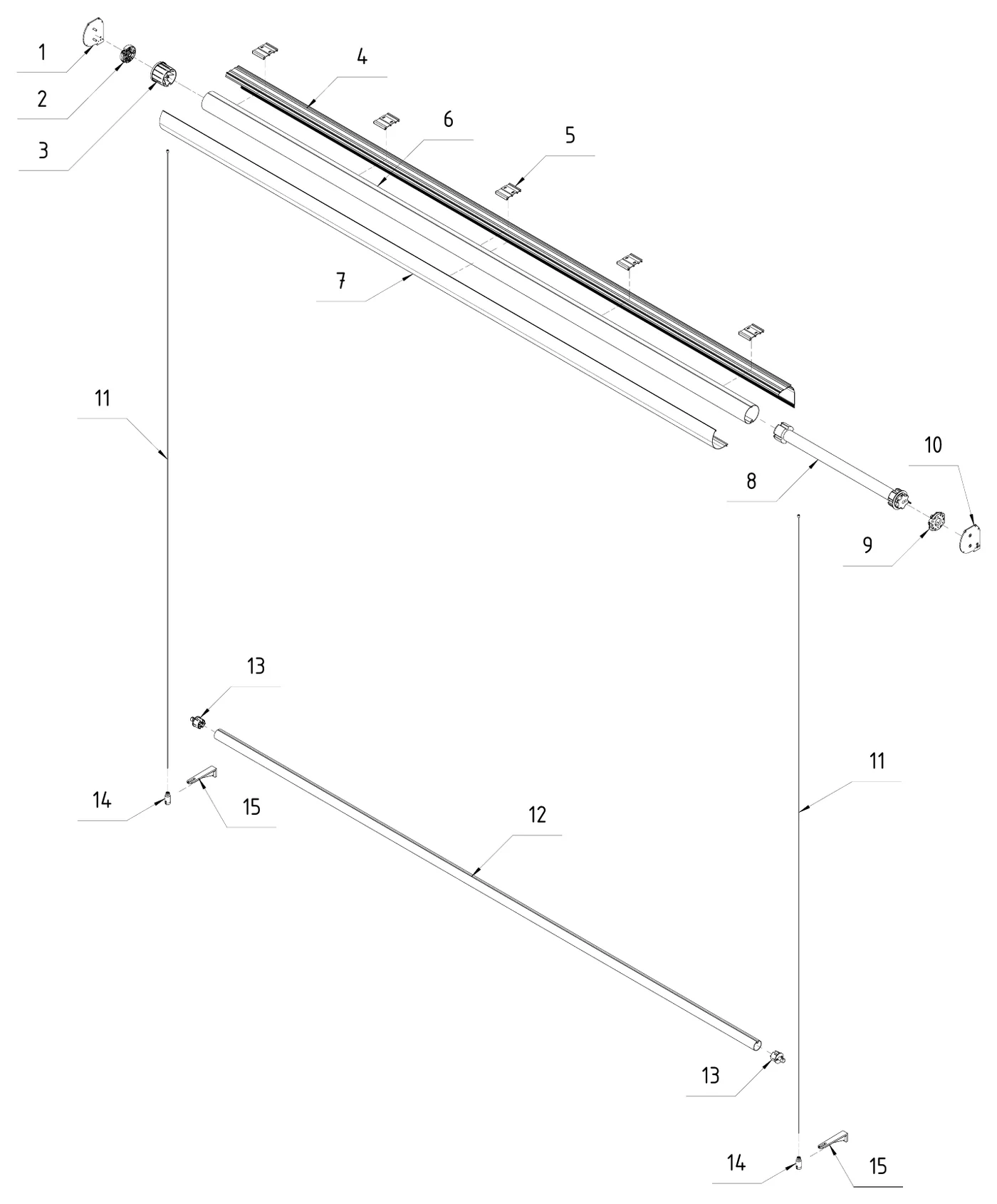 Vue éclatée du Store Screen 103 avec guidage par câbles