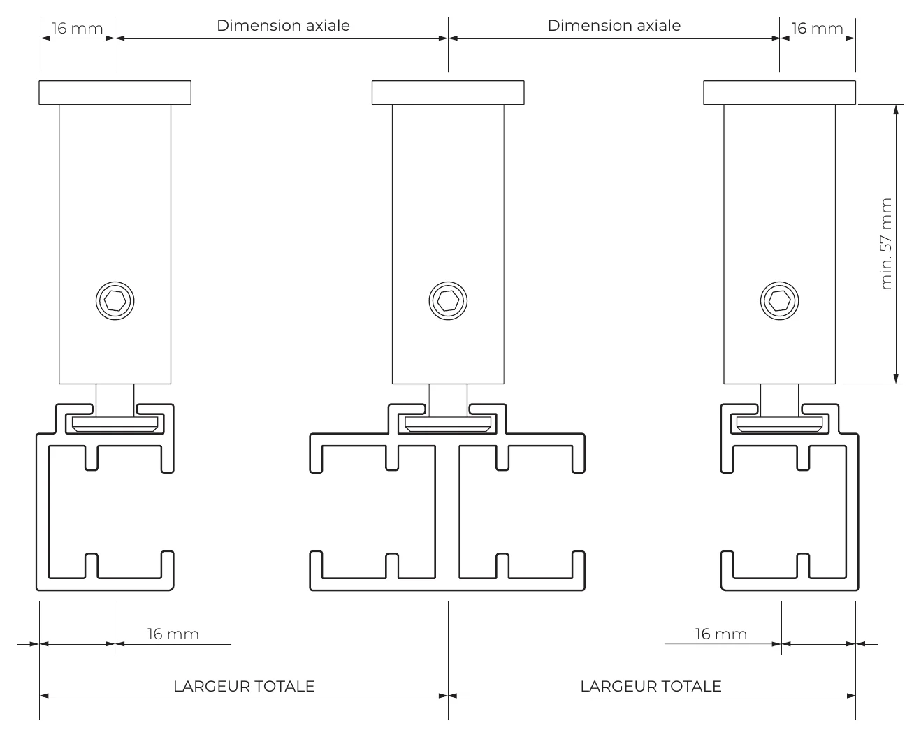 Méthode de mesure en pose groupée : dimension axiale et largeur totale