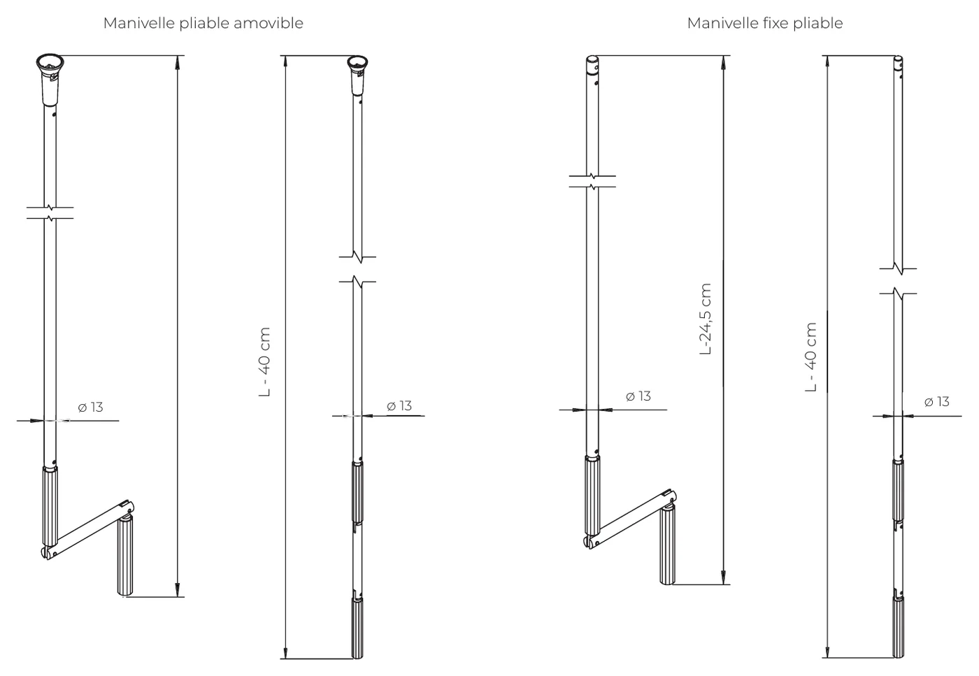Manivelle pliable amovible et manivelle fixe pliable