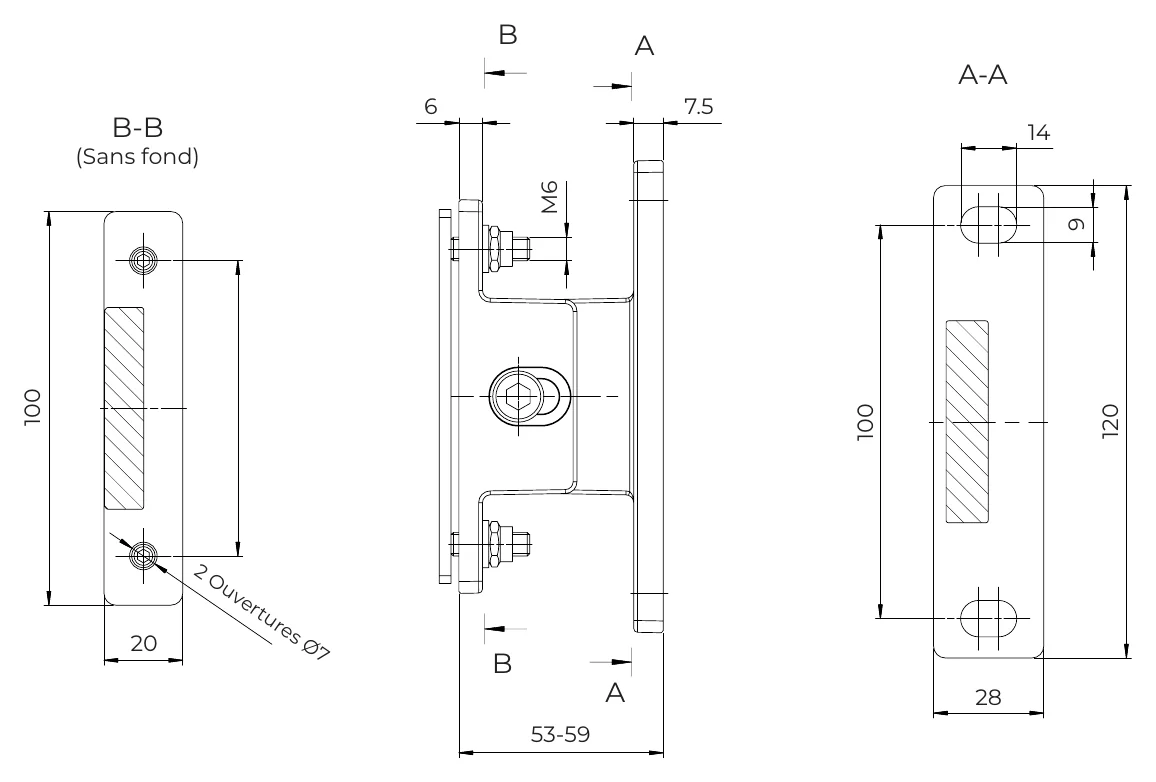 Support réglable autoportant type 53-59 du store zip 120