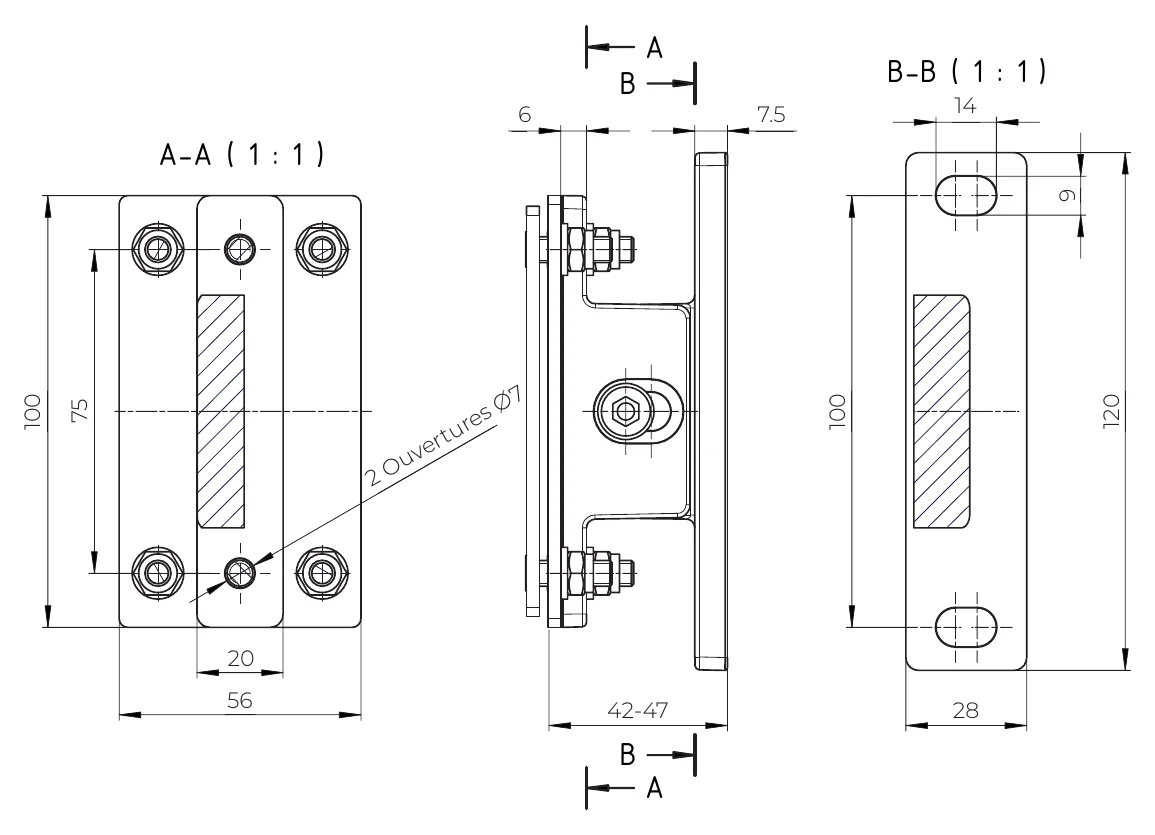 Support réglable modulaire type 42-47 du store zip 120