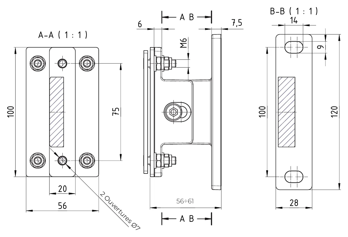 Support réglable modulaire type 56-61 du store zip 120