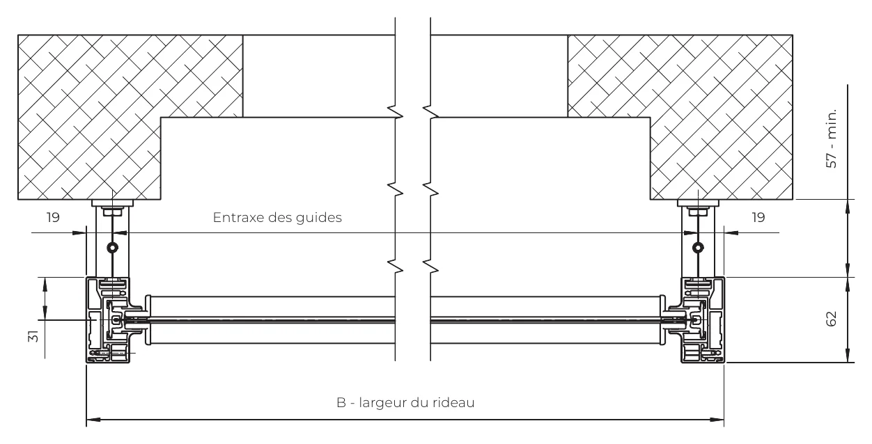 Vue de dessous du store zip 120 autoportant sur supports véranda