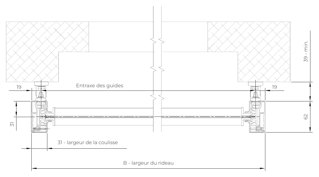 Vue de dessous du store zip 120 autoportant sur supports réglables