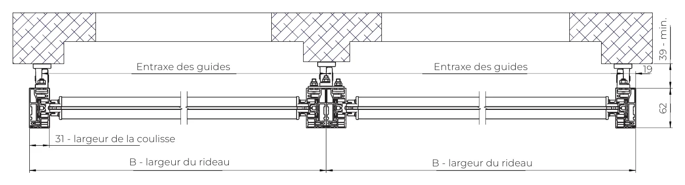 Store zip 120 en version modulaire sur supports modulaires réglables