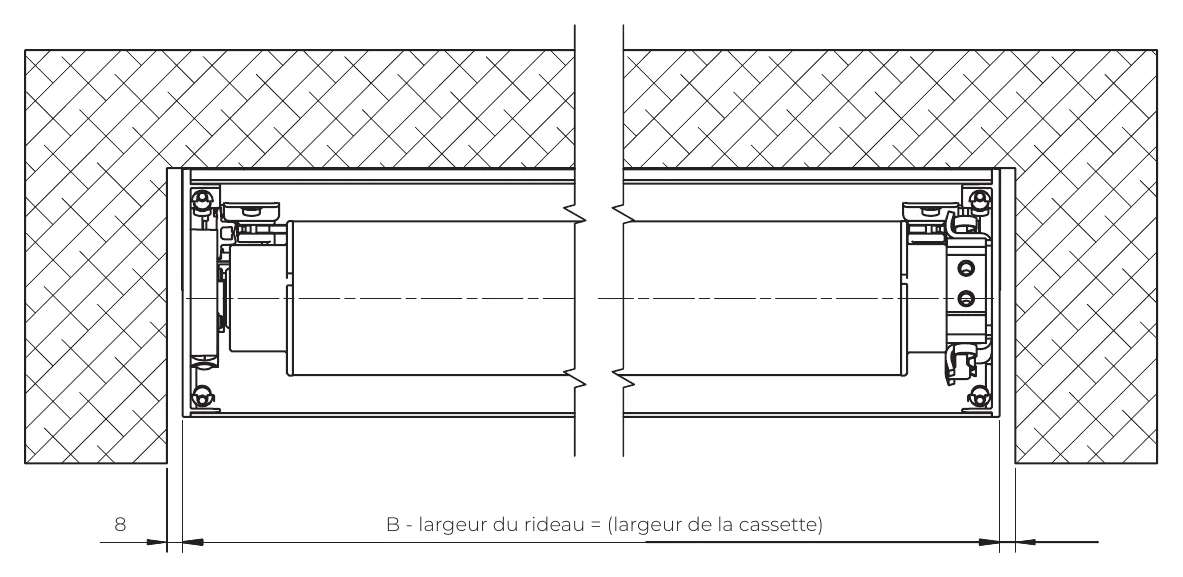 Vue de face du store zip 120 en pose murale, montage frontal