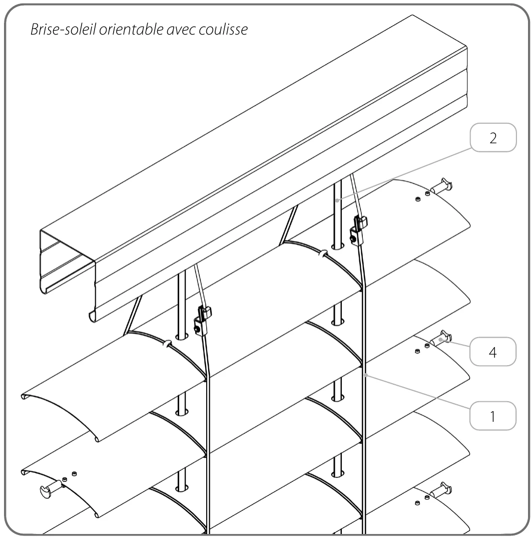 Vue éclatée — accessoires, brise-soleil avec coulisse