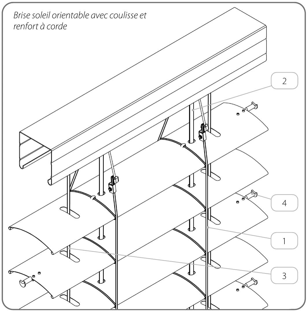 Vue éclatée — accessoires, brise-soleil avec coulisse et renfort à câble
