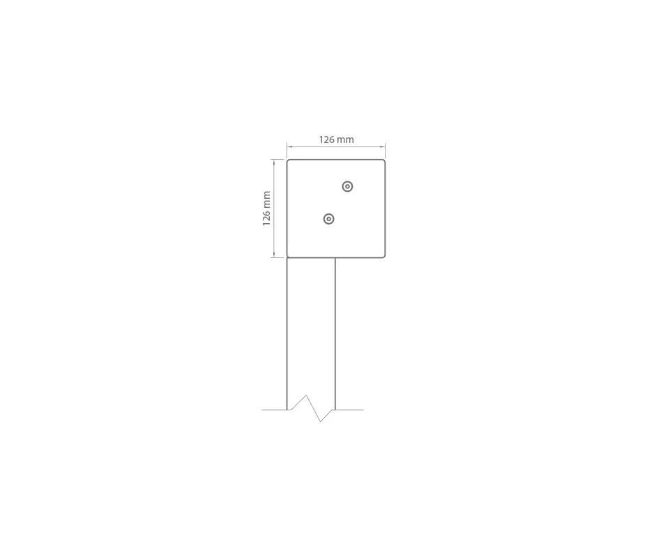 Schéma en coupe du coffre carré du Store Zip 120, 126 mm de haut sur 126 mm de profondeur, au-dessus de sa coulisse